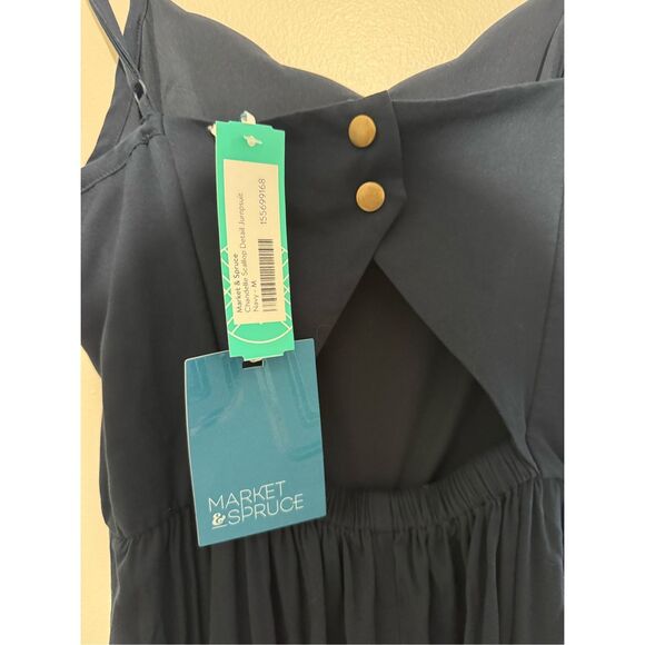 NWT New Market & Spruce Chandelle Scallop Jumpsuit Womens Medium Navy Stitch Fix - Picture 1 of 9